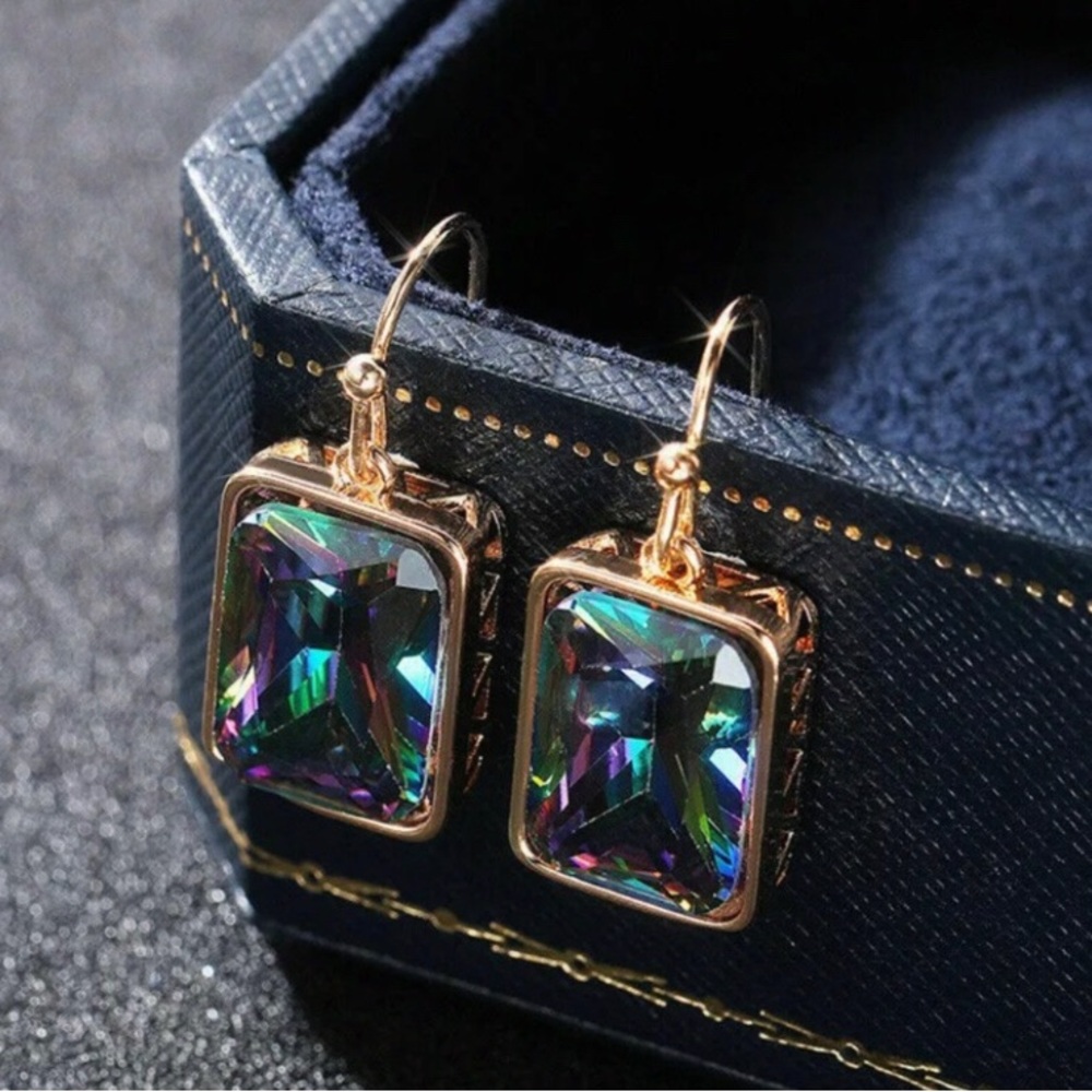 Mystic Topaz & 18k Gold Vermiel Window Style Earrings 1”
